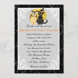 Cat & Owl Halloween Wedding Invitation