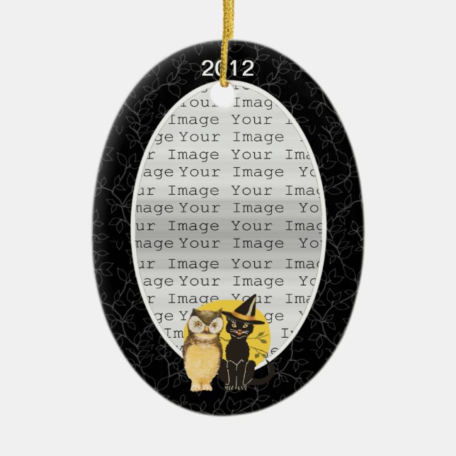 Cat & Owl Halloween Wedding Ornament (Front)