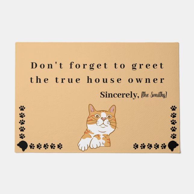 Cat owner doormat custom family name house (Front)