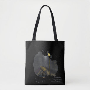Cat Painting and Rain Quote Black Tote Bag