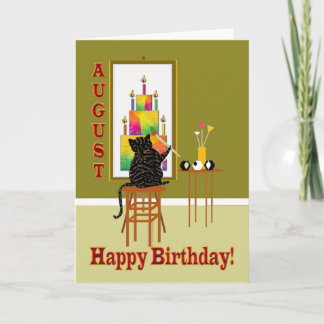 Cat Painting Birthday Cake AUGUST Card