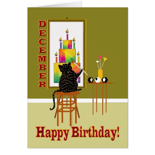 Cat Painting Birthday Cake DECEMBER Card