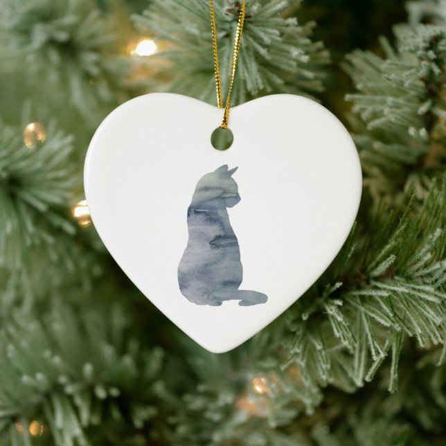 Cat Painting Silhouette Christmas Art Ceramic Tree Decoration (Tree)