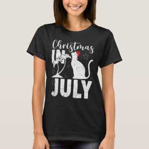 Cat Palm Tree Santa Hat Cat Christmas In July Su T-Shirt