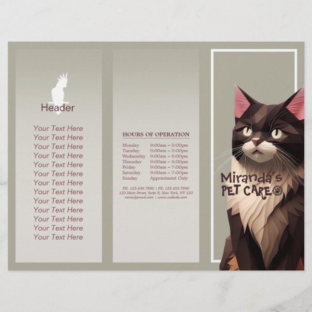 Cat Paper Cut Art Pet Care Animal Clinic Brochures (Front)