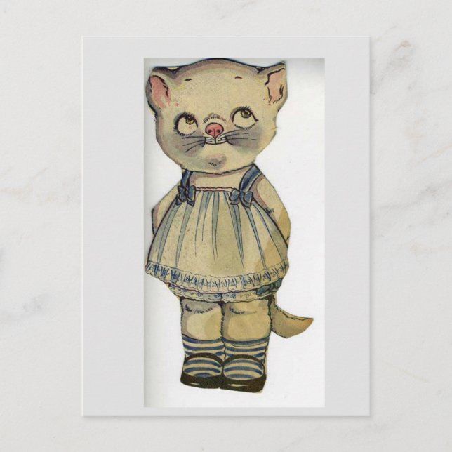 CAT PAPER DOLL VINTAGE CUTE POSTCARD (Front)