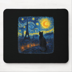 Cat Paris Eiffel Tower Starry Night Van Gogh Inspi Mouse Mat