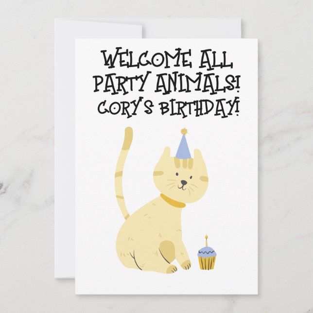 CAT PARTY ANIMALS BIRTHDAY KIDS PARTY INVITATIONS (Front)