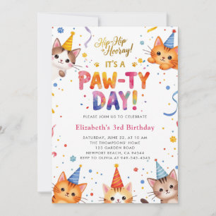Cat Party Colourful Kittens Kids Cute Birthday Invitation