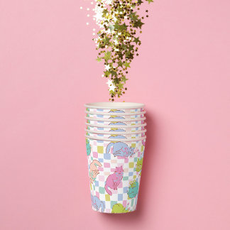 Cat Party Cup, Colorful Cat and Bows Birthday Paper Cups