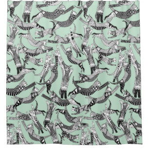 cat party mint shower curtain