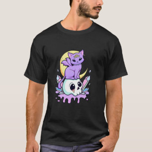 Cat Pastel Goth Moon Kawaii Halloween Skull Purple T-Shirt