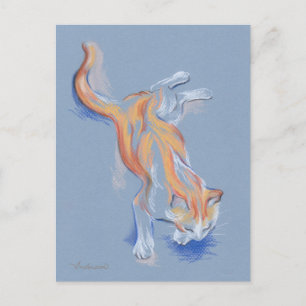 Cat Pastel Orange and White Tabby on Blue Postcard