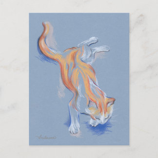 Cat Pastel Orange and White Tabby on Blue Postcard