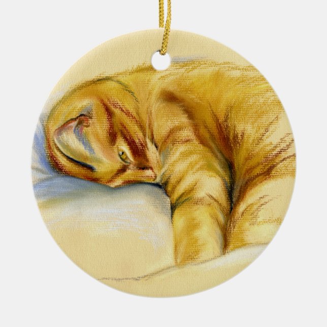 Cat Pastel - Orange Tabby Relaxed Pose Ceramic Tree Decoration (Front)