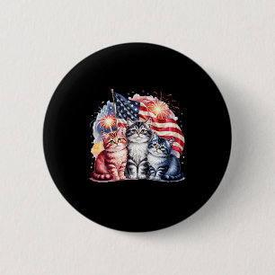 Cat Patriotic America Cats Usa Flag Fireworks 4th 6 Cm Round Badge