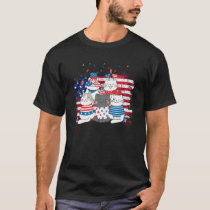 Cat Patriotic USA Flag Cat Cat Moms 4th Of July T-Shirt