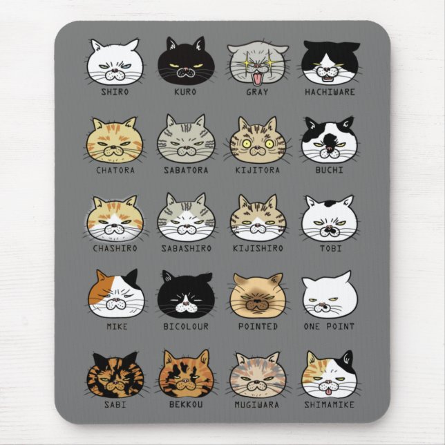 ＊cat pattern＊猫柄【ブサ猫】グレー マウスパッド mouse mat (Front)