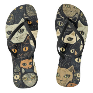 Cat Pattern Artsy Flip Flops