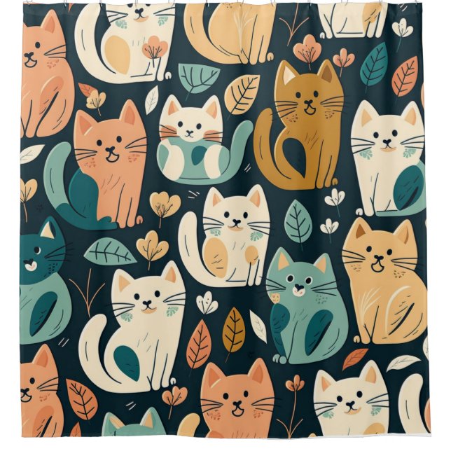 Cat Pattern Artsy Shower Curtain (Front)