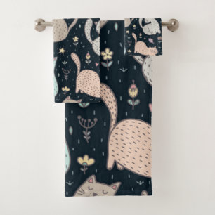 Cat pattern bath towel set