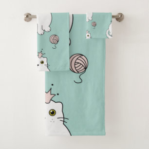 Cat pattern bath towel set