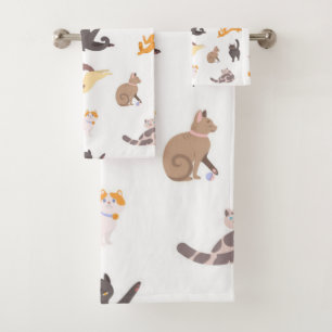 Cat pattern bath towel set