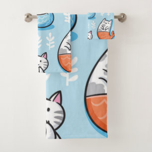 Cat pattern bath towel set