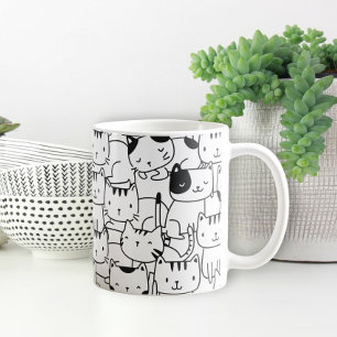 Cat Pattern Black and White Cute Coffee Mug