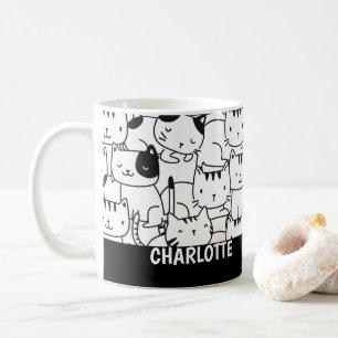 Cat Pattern Black and White Cute Personalised Coffee Mug