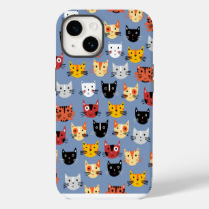 Cat Pattern Blue iPhone 14 Case
