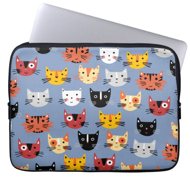 Cat Pattern Blue Laptop Sleeve (Front)