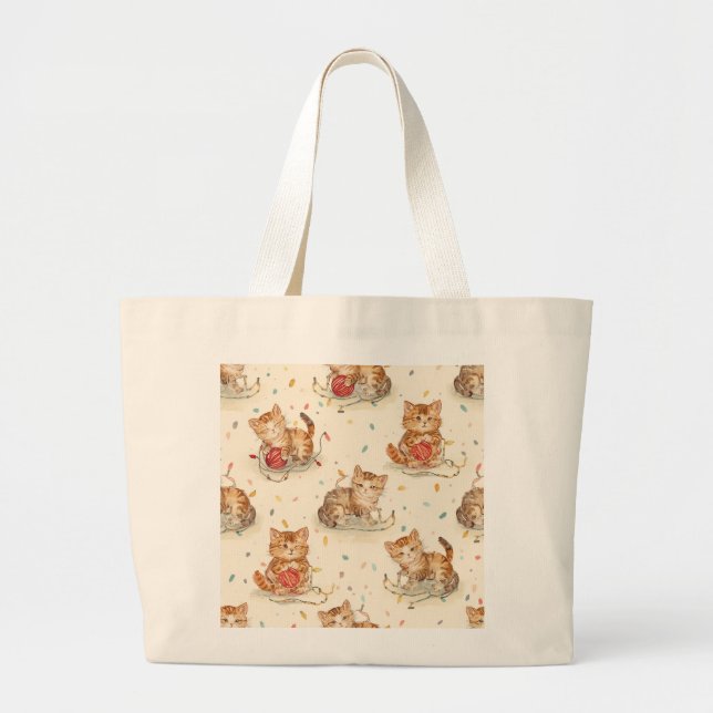 cat pattern christmas large tote bag (Front)