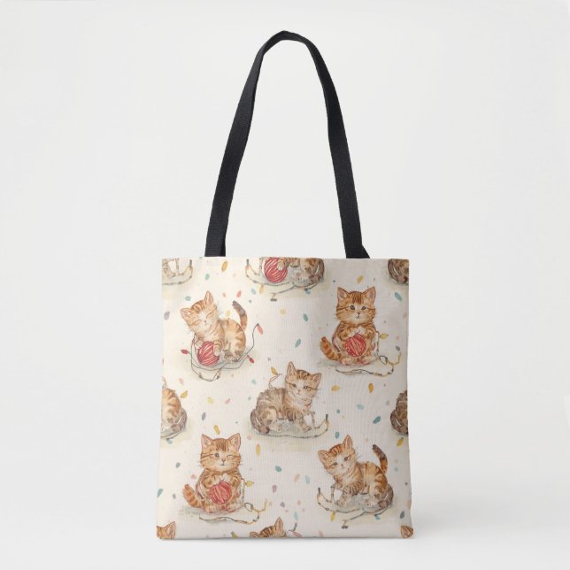 cat pattern christmas tote bag (Front)