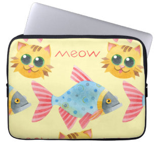 Cat Pattern Cute Colourful Pets Animals Laptop Sleeve