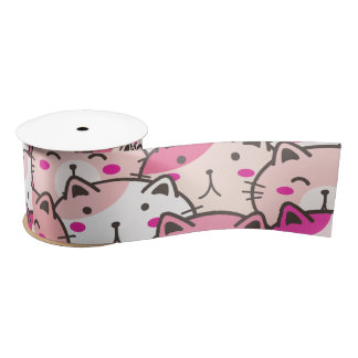 Cat Pattern Funny Colorful Pets Animals  Satin Ribbon
