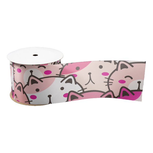 Cat Pattern Funny Colorful Pets Animals  Satin Ribbon (Spool)