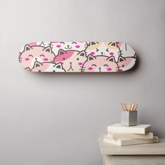 Cat Pattern Funny Colourful Pets Animals   Skateboard (Wall Art (Horz))