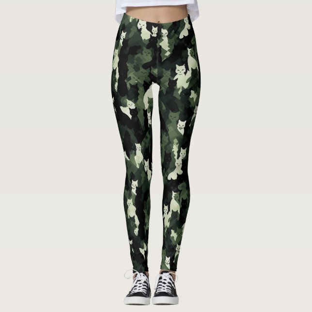 Cat Pattern Green Camouflage Leggings (Front)