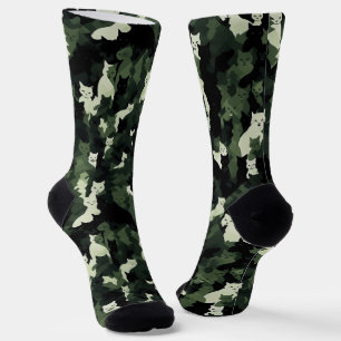 Cat Pattern Green Camouflage Socks
