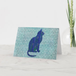 Cat Pattern on Pattern in Blue Art Note Card 1