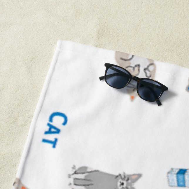 Cat pattern on white beach towel (In Situ)