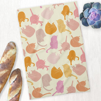 Cat Pattern Pink Orange Cream Tea Towel