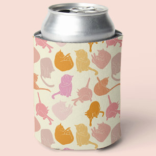 Cat Pattern Pink Orange Modern Can Cooler