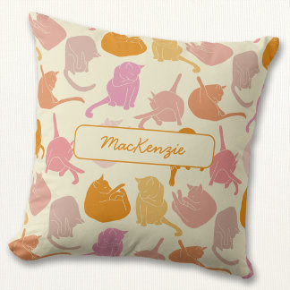 Cat Pattern Pink Orange Personalise Cushion