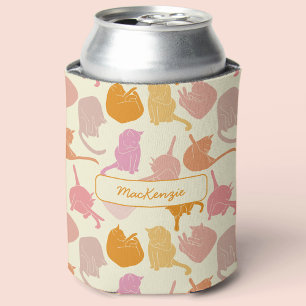 Cat Pattern Pink Orange Personalised Can Cooler