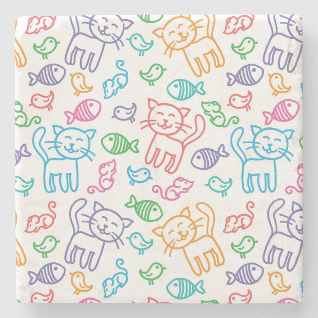 cat pattern stone coaster (Front)
