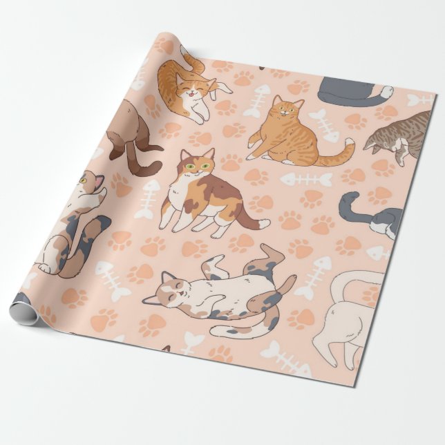 Cat pattern wrapping paper (Unrolled)