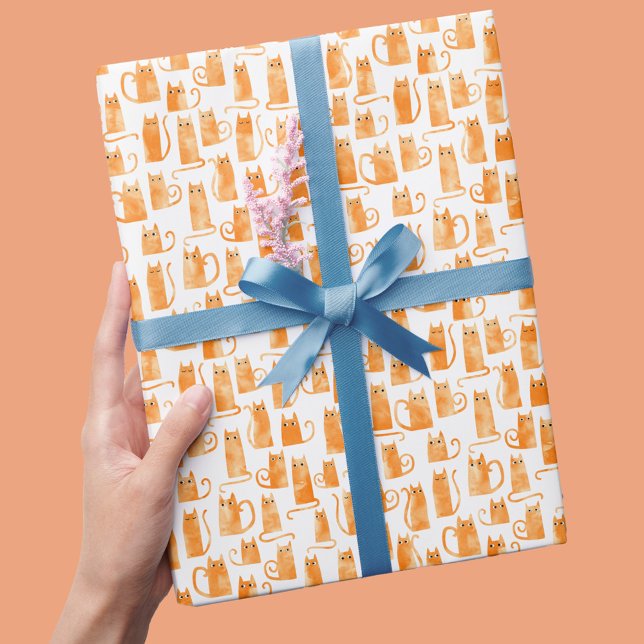Cat Pattern Wrapping Paper (Orange cat wrapping paper)