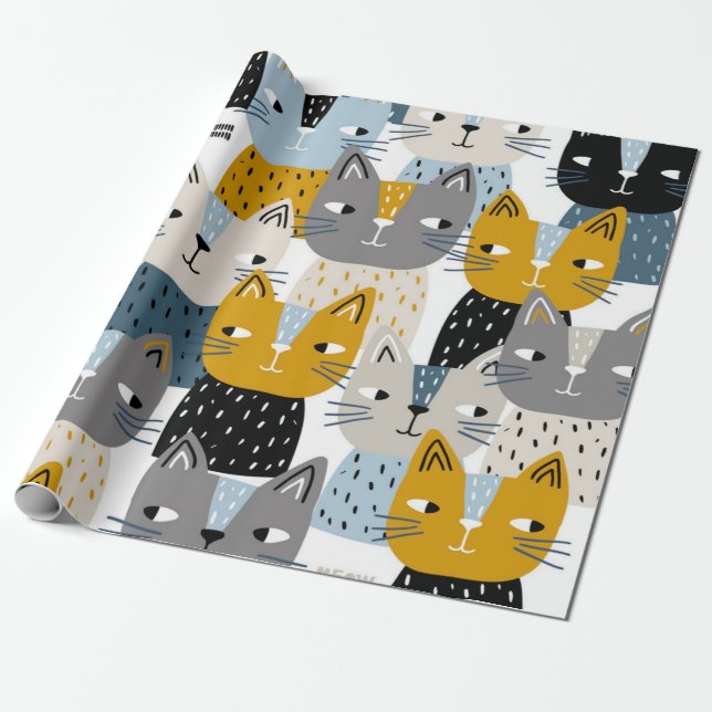 Cat pattern wrapping paper (Unrolled)